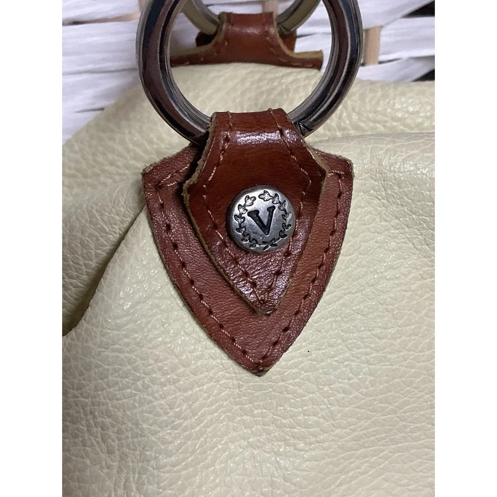 Valentina Made in Italy Yellow Pebbled Leather Handbag Brown Trim Satchel Purse